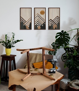 Decorazione Murale Geometrica Boho in Legno Personalizzabile, Set da 3 Pezzi per <span class=keywords><strong>Soggiorno</strong></span> e Camera da Letto - Product Image 5