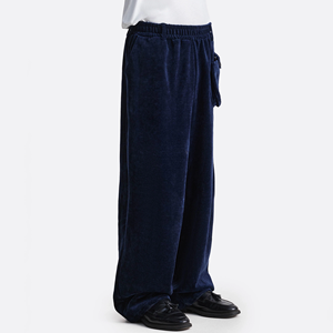 <span class=keywords><strong>Pantaloni</strong></span> Larghi da Uomo in <span class=keywords><strong>Velluto</strong></span> Blu Navy Personalizzati, Stile Streetwear, <span class=keywords><strong>con</strong></span> Coulisse, Fornitore OEM, Tinta Unita, Lavaggio Dritto, Fantasia Semplice - Product Image 2