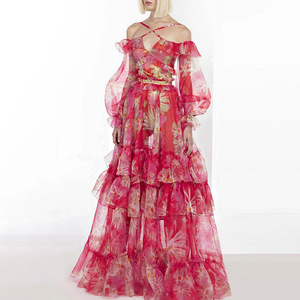 <span class=keywords><strong>Abito</strong></span> lungo con cinturino incrociato di temperamento 2023 nuovo Design stampato con arricciatura in vita dimagrante in Chiffon da donna - Product Image 1
