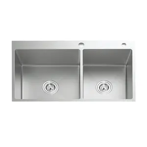 Guangzhou LANKEE handwork Undermount Double offset bowl kitchen Sink for Stainless Steel 304