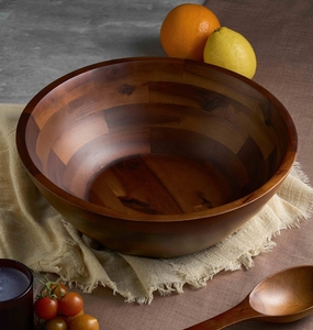 Bol de présentation de salade en bois d'acacia attrayant avec ustensiles artisanaux écologiques à usage unique pour banquet - Product Image 1
