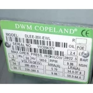 คอมเพรสเซอร์แบบกึ่งสุญญากาศ Copeland รุ่น DLEE-20X-EWL กำลัง 20 แรงม้า 3 เฟส 50 เฮิรตซ์ 380-420 โวลต์ 1450 รอบต่อนาที สำหรับห้องเย็น - Product Image 1