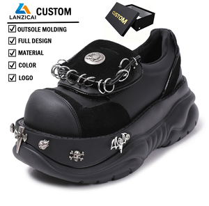 Chaussures <span class=keywords><strong>plateforme</strong></span> gothiques punk pour femmes, décorées de crânes et de chaînes métalliques, baskets compensées à semelle épaisse, chaussures de mode sombre personnalisables - Product Image 1