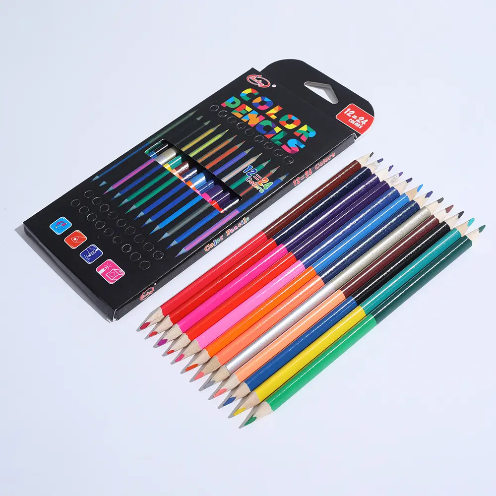 Yubon 24 colore 12pc doppia testa di colore matita di legno colorato matite per il disegno di cancelleria accessori per ufficio scuola Supplie