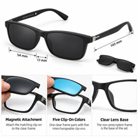Lunettes de soleil magnétiques 5-en-1 pour hommes et femmes, polarisées, vision nocturne, verres ronds et carrés colorés, ensemble de lunettes optiques avec étui