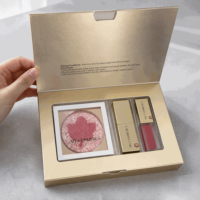 Coffret Cadeau Maquillage en Stock, Sans MOQ, 3 Pièces Luxe Or : Blush, Gloss et Rouge à Lèvres avec Personnalisation OEM/ODM