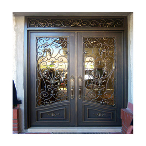 Entrée extérieure <span class=keywords><strong>Porte</strong></span> en métal en fer forgé noir double <span class=keywords><strong>Porte</strong></span> de sécurité - Product Image 2