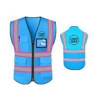 Hi Visibility Reflective Women's Safety Vest pink Webbing with 5 Pockets Personalize Custom Logo Print