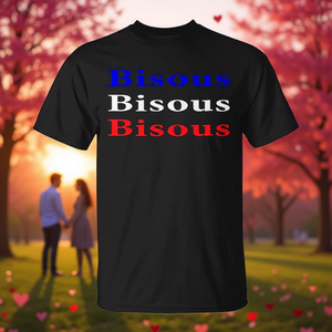 T-shirt unisexe Bisous French Kisses pour la Saint-Valentin, manches courtes, col rond, imprimé en sérigraphie, vêtements promotionnels pour adultes - Product Image 3