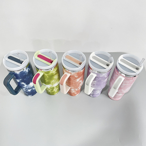 Available Stainless Steel Beer Mug Water <strong>Bottle</strong> 40oz <strong>Ocean</strong> Blue Tie-Dye Tumblers with Handle and Straw - Product Image 2