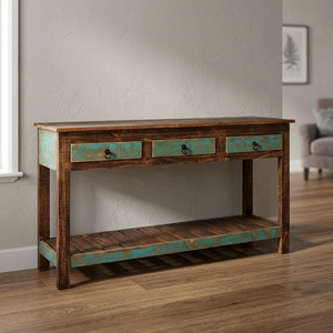 Industrial Vintage Modern Pattern <b>Console</b> <b>Table</b> 2 Drawers Antique Design Reclaimed Wood Living Room Office Villa Durable Iron - Product Image 2