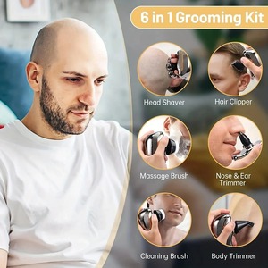 Tondeuse professionnelle rechargeable sans fil pour homme, rasoir 6-en-1 pour cheveux et barbe, coupe chauve, utilisation humide et sèche, 7 têtes rotatives - Product Image 6
