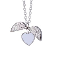 Pendentif photo moderne en métal argenté personnalisable avec logo, sublimation, aile d'ange