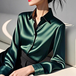 Nouvelle Blouse Femme Chic et Tendance Printemps 2025 en Polyester Sergé <span class=keywords><strong>Vert</strong></span> Foncé, Coupe Ample, Manches Longues, Lavable, Idéale pour le Bureau - Product Image 3