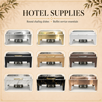 Großhandel Hotelbedarf Rechteckiges Chafing Dish Buffet-Set Luxuriöser Marmor Edelstahl Speisenwärmer für Restaurant Catering