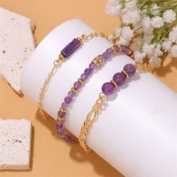 Bracelet en pierre naturelle artisanale Bestone, améthyste, quartz rose, ensemble de 3 bracelets superposés pour femmes, cadeau
