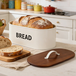 Bread Box With <b>Bamboo</b> Lid Metal Storage <b>Container</b> For Kitchen Bread Keeper - Product Image 1