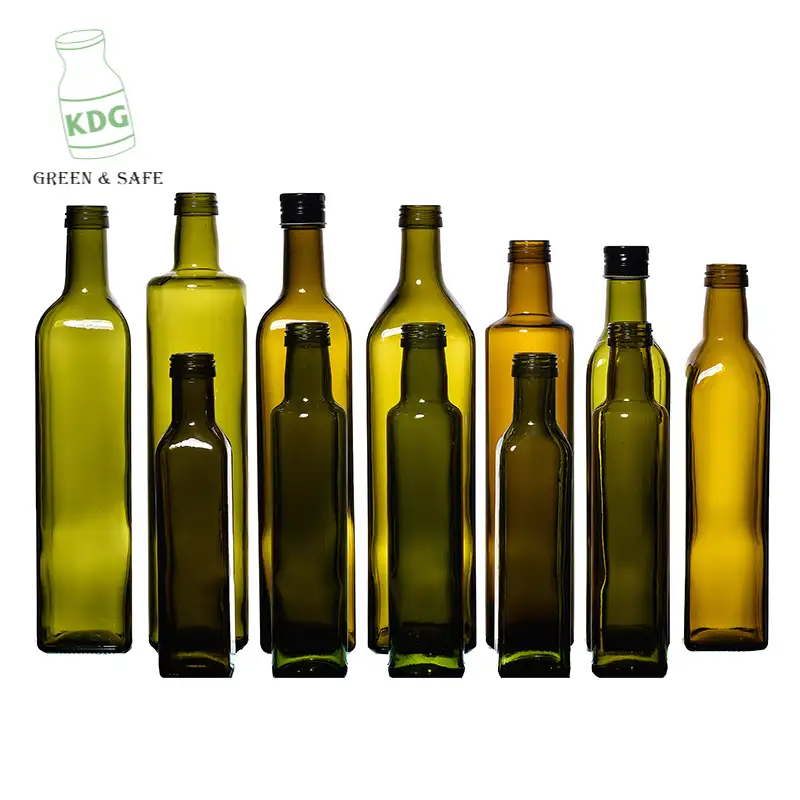 कांच की बोतलें थोक उच्च गुणवत्ता चकमक 500ml अनुकूलित हरे कांच जैतून तेल की बोतल