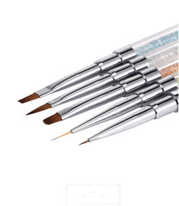 Lot de 5 pinceaux à ongles en nylon avec manche en acrylique transparent et strass pour le dessin, le traçage et la peinture – Idéal pour la manucure et le nail art en salon - Product Image 3