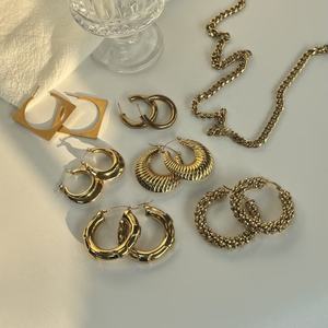 Pendientes de Aro Grandes y Gruesos de Acero Inoxidable con Baño de Oro de 18K, Hipoalergénicos, de Moda, al por Mayor para Mujer - Product Image 3