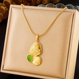 Butterfly Green Cat's Eye Stone Necklace Earring Set Zinc Alloy Party Jewelry - Product Image 2