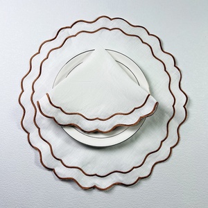 Double Embroidered Edge French Organic Flax Placemat Wedding <b>Table</b> <b>Cloth</b> <b>Linen</b> Napkins with Patterns French Luxury Dinner Mat - Product Image 4