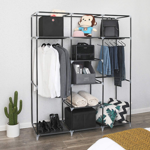 Armoire pliable en tissu non tissé avec 2 tringles de suspension, placard portable pour vêtements - Product Image 4