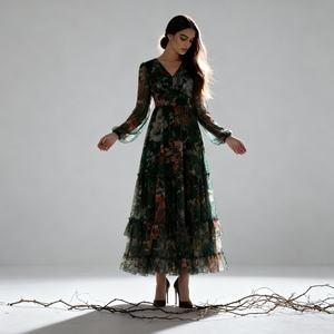 Robe Abaya élégante en polyester imprimé pour femmes musulmanes, fournisseur de vêtements de fête de luxe sur mesure en gros - Product Image 3