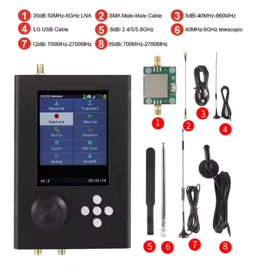 GD Hackrf One Portapack H2 R9 V1.7.0 + 5 Antennas + Data Cable 1MHz-6GHz SDR Radio Assembled