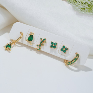 Juego de Seis Piezas de Joyería de Moda Ecológica Creativa con Incrustaciones de Circonio, Diseño de Dinosaurio, en Cobre Dorado, para Mujer, Venta al Por Mayor - Product Image 5
