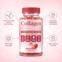 Compléments alimentaires en gommes de collagène hydrolysé pour adultes, marque privée OEM, pour la peau, les cheveux et les ongles, avec biotine et multivitamines, pour un éclaircissement naturel de la peau