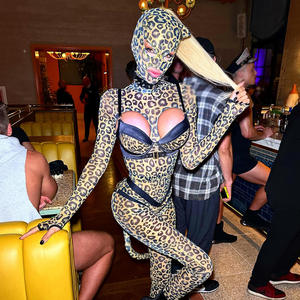 Set Pakaian Dalam Seksi Motif Leopard Lengan Panjang Berlubang Set Lingerie Jaring Laris Manis - Product Image 2