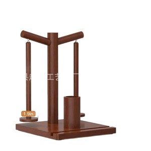 Soporte de madera para bobinas de hilo, giratorio, enrollador de hilo multifuncional con soporte para teléfono, estante de almacenamiento de hilo de madera maciza. - Product Image 5