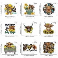 Patchs brodés motif Vache des Highlands et Tournesol, thermocollants et à coudre, assortiment de 50 styles, thème Western Cowboy, pour vêtements, chapeaux, sacs et décoration DIY