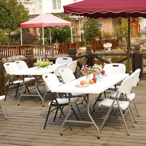 Tavolo e sedia da festa in plastica bianca da 6 piedi per esterni per eventi, campeggio e griglie per barbecue - Product Image 4