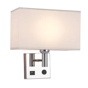 Cubierta de tela decorativa de lujo para interiores moderna, luz de dormitorio, lámpara de pared LED USB para cabecera con cargador inalámbrico