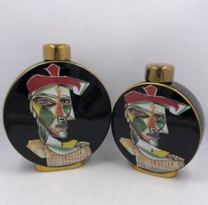Tarro de almacenamiento retro de lujo Tarro de cerámica Forma especial Patrón humano Florero de cerámica negro - Product Image 1