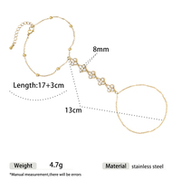 Bracelet de doigt N&S en acier inoxydable plaqué or 18 carats avec trèfle à quatre feuilles et zircone cubique, résistant à l'eau et inaltérable, cadeau pour femme