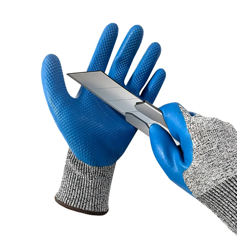 Level E HPPE sarung tangan keselamatan kerja, sarung tangan bahan lateks timbul pola tahan potong layar sentuh kompatibel dengan perlindungan antipotong