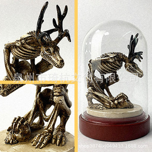 Ornement de collection occidental transfrontalier : Cerf squelette en résine synthétique sous cloche en verre, pour décoration intérieure et présentation sur table - Product Image 5