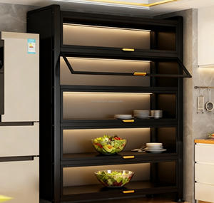 Vente flash : Étagère de rangement multifonctionnelle pour cuisine, en métal, sur pied, à plusieurs niveaux, avec porte, pour four à <span class=keywords><strong>micro</strong></span>-ondes, casseroles et bols - Product Image 4