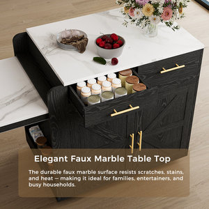 Isla de Cocina Negra Moderna SENYU con Encimera de Mármol Blanco, Estantes Abiertos, Almacenamiento para Vino, Mesa de Preparación Multifuncional - Product Image 5