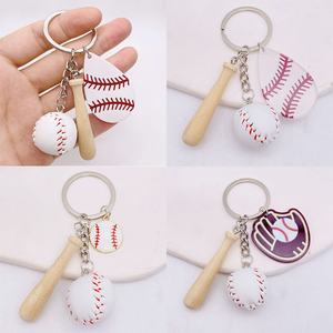 Mini Baseball Softball Simulation Keychain 3 Styles Plated Wood Sports Souvenir Diamond-Plated Diamond Sports Charms Jewelry - Product Image 2