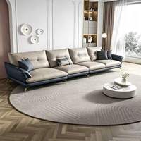 Ensemble de canapés d'angle en cuir véritable confortable et personnalisé de style européen, avec des pieds en métal doré élancés
