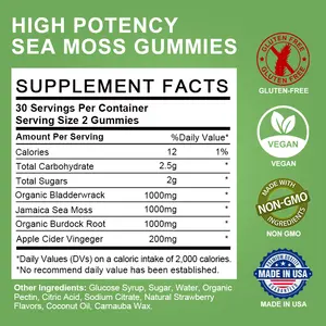 Biologisch Zeemos Gummies 3000Mg Groene Appelsmaak 60 Stuks Jamaikaanse Seamoss Gummies Supplement Voor Immuunbooster