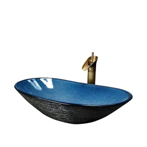 Lavabo Ovalado Tradicional de Lujo en Oferta, Lavabo de Baño con Encimera, Ecológico, Diseño Aquarius, Color Azul y Negro - Product Image 3