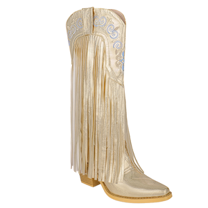 Botas Vaqueras Mexicanas Personalizadas con Bordado, Tacón de Madera, Borlas y Flecos Negros, Altura hasta la Rodilla, Tacón de 7cm, Estilo Slip-On, para Verano - Product Image 1