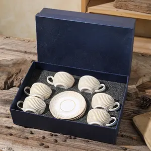 90ml Wholesale Vintage Espresso 6 Dish Gift Box Saucer Afternoon Tea Ceramic Coffee Cup