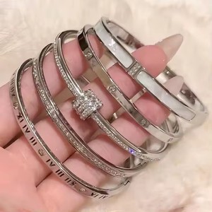 Women's Classic Anniversary Stainless Steel Bracelet Cross Border Multi Strategic Competitive B2B Price Laser <b>Engraving</b> Black - Product Image 2