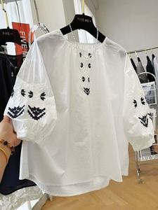 2025 estive camicie ricamate in cotone cotone camicette per <span class=keywords><strong>donna</strong></span> mezza manica top <span class=keywords><strong>abbigliamento</strong></span> <span class=keywords><strong>donna</strong></span> - Product Image 3